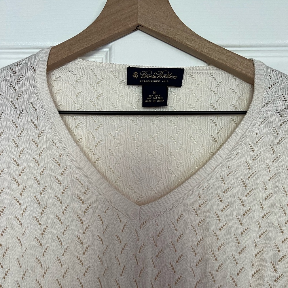 Brooks Brothers, Ivory, Silk and Cotton lightweight sweater 3/4 sleeve - Picture 4 of 5